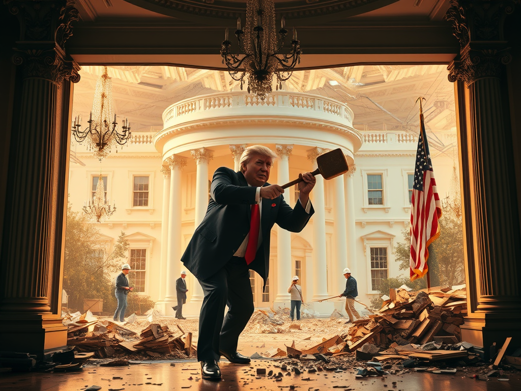 Trump takes a wrecking ball to the White House in on-the-nose metaphor – US news – The Guardian